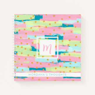 Pretty Green, Pink, Yellow, Gold  Monogram Square Notizblock