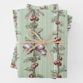 Pretty Green Toile Christmas Berries And Bows Geschenkpapier Set (Beispiel)
