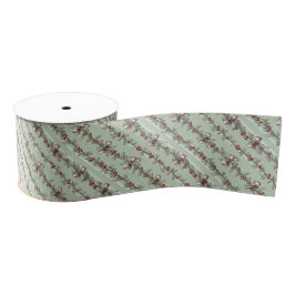Pretty Green Toile Christmas Berries And Bows Ripsband