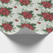 Pretty Green Toile Red Christmas Flower Pattern Geschenkpapier (Ecke)