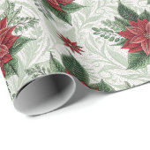 Pretty Green Toile Red Christmas Flower Pattern Geschenkpapier (Rolleneckpunkt)
