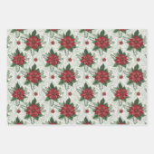 Pretty Green Toile Red Christmas Flower Pattern Geschenkpapier Set (Vorderseite 3)