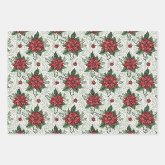 Pretty Green Toile Red Christmas Flower Pattern Geschenkpapier Set (Vorderseite 3)