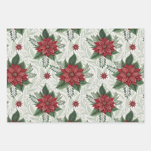 Pretty Green Toile Red Christmas Flower Pattern Geschenkpapier Set (Vorderseite 2)
