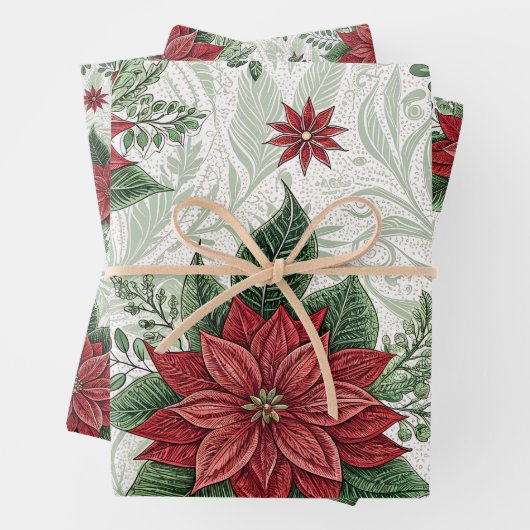 Pretty Green Toile Red Christmas Flower Pattern Geschenkpapier Set (Beispiel)