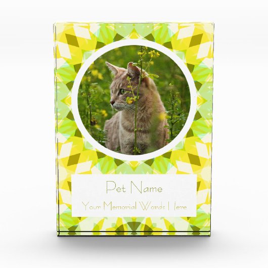 Pretty Green Yellow Pet Cat Dog Memorial Keepsake Fotoblock (Vorderseite)