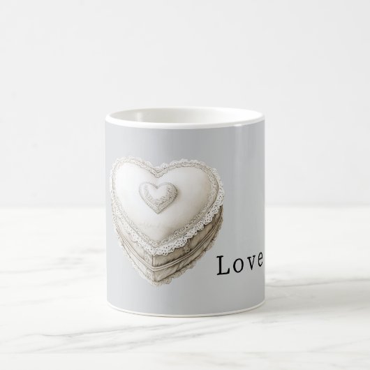 Pretty Grey Faux Lace White Heart Kaffeetasse (Mittel)