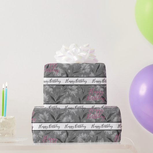 Pretty Grey Floral Geschenkpapier (Partygeschenke)