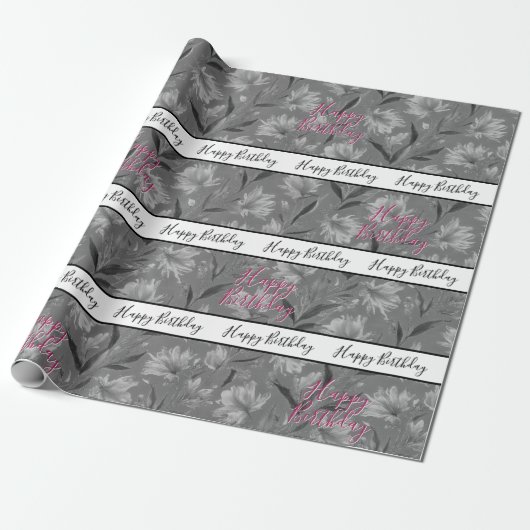 Pretty Grey Floral Geschenkpapier (Ungerollt)