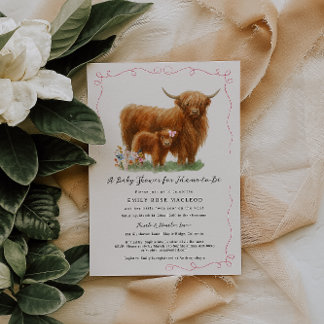 Pretty Highland Cow Baby Shower Einladung