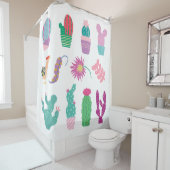 Pretty illustrations cactus Pattern pink green Duschvorhang (Beispiel)