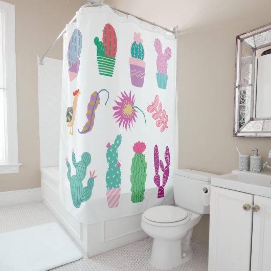 Pretty illustrations cactus Pattern pink green Duschvorhang (Beispiel)