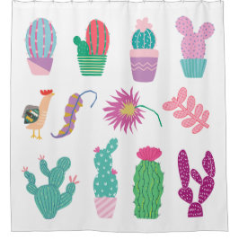 Pretty illustrations cactus Pattern pink green Duschvorhang