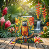 Pretty Impasto Colorful Parrot Thinking About You Karte