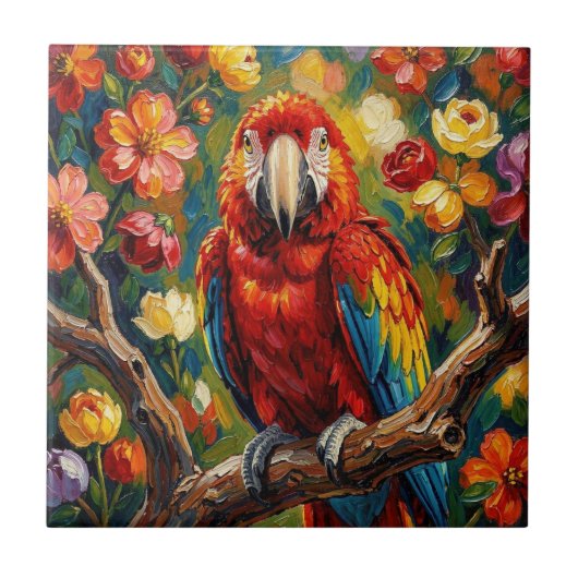 Pretty Impasto Macaw Parrot  Fliese (Vorderseite)