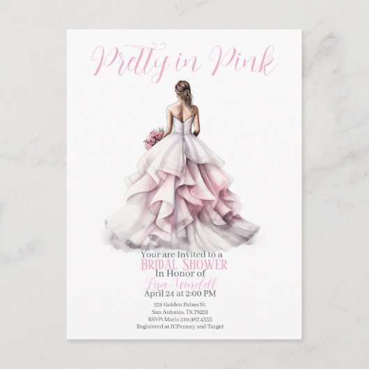 Pretty in Pink Bridal Shower Invitation  Postkarte (Vorderseite)