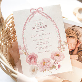 Pretty in Pink Floral Baby Shower Einladung