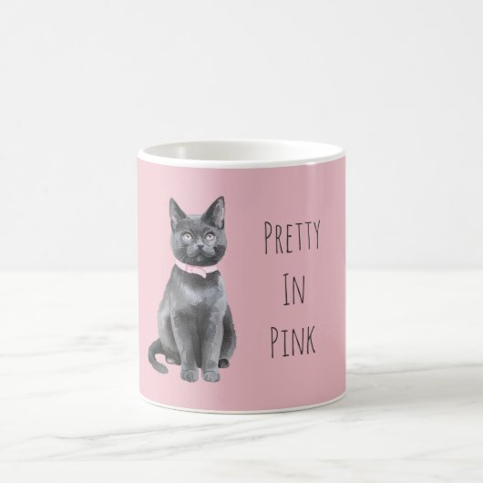 Pretty in Pink Grey Cat Kaffeetasse (Mittel)