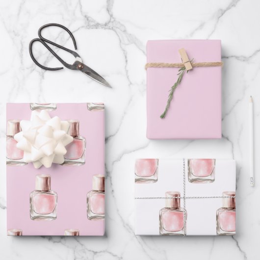 Pretty in Pink Nail Polish Birthday Geschenkpapier Set (Vorderseite)
