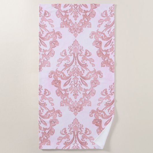Pretty in Pink Victorian Damask Watercolor Pattern Strandtuch (Vorderseite)