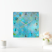 Pretty Iridescent Blue Shimmer Mermaid Scales Quadratische Wanduhr (Zuhause)