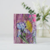 Pretty Iris Flower pink stars mixed media collage Postkarte (Stehend Vorderseite)