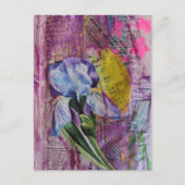 Pretty Iris Flower pink stars mixed media collage Postkarte (Vorderseite)