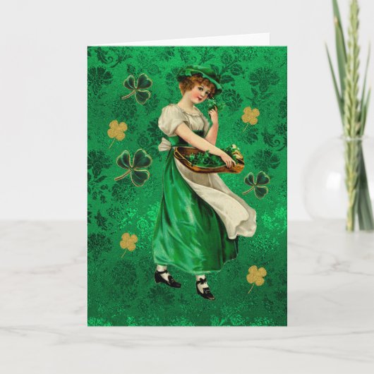 Pretty Irish Lassie Green & Gold Floral Shamrocks Karte (Vorderseite)