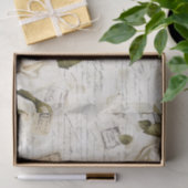 Pretty Ivory Roses on Simulated Text and Stamps Seidenpapier (Geschenk)