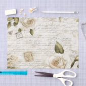 Pretty Ivory Roses on Simulated Text and Stamps Seidenpapier (Handwerk)