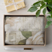 Pretty Ivory Roses with Simulated Text and Stamps Seidenpapier (Geschenk)