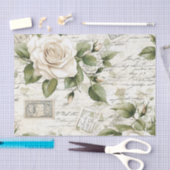 Pretty Ivory Roses with Simulated Text and Stamps Seidenpapier (Handwerk)