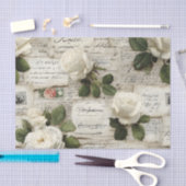 Pretty Ivory Roses with Simulated Text and Stamps Seidenpapier (Handwerk)