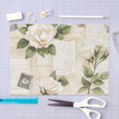 Pretty Ivory Roses with Simulated Text and Stamps Seidenpapier (Handwerk)