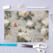 Pretty Ivory Roses with Simulated Text and Stamps Seidenpapier (Handwerk)