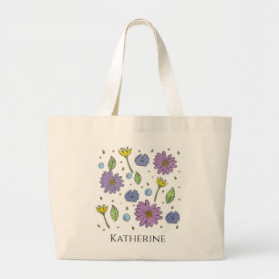 Pretty Jumbo Tote With Flowers Customizable Stoffbeutel