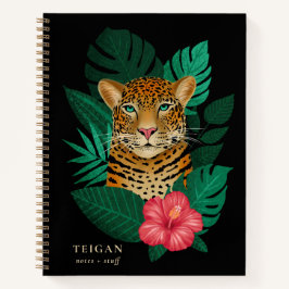 Pretty Jungle Leopard Floral Art | Black | Name Notizblock