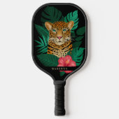 Pretty Jungle Leopard Floral Art | Black | Name Pickleball Schläger (Vorderseite)