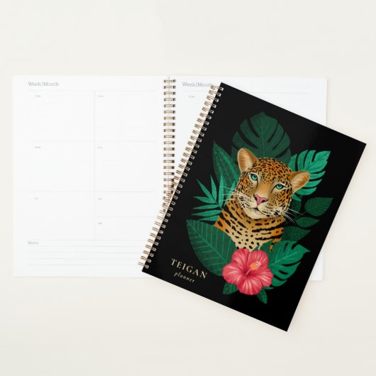 Pretty Jungle Leopard Floral Art | Black | Name Planer (Anzeige)
