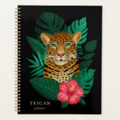 Pretty Jungle Leopard Floral Art | Black | Name Planer (Vorderseite)