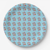 Pretty Ladybug and Flowers Light Blue Pattern Pappteller (Vorderseite)