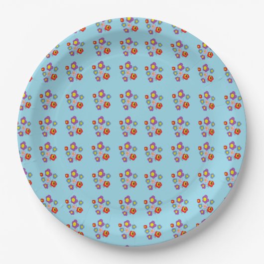 Pretty Ladybug and Flowers Light Blue Pattern Pappteller (Vorderseite)