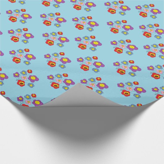 Pretty Ladybugs and Flower Pattern Blue  Geschenkpapier (Ecke)