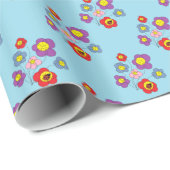 Pretty Ladybugs and Flower Pattern Blue  Geschenkpapier (Rolleneckpunkt)