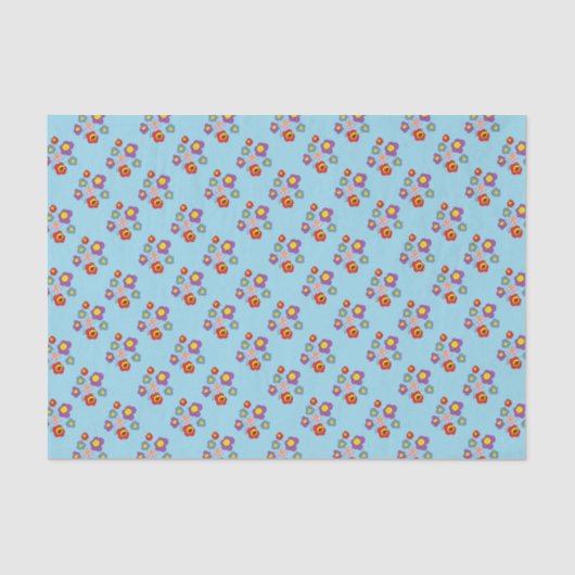 Pretty Ladybugs and Flower Pattern Blue Seidenpapier (Vorderseite)
