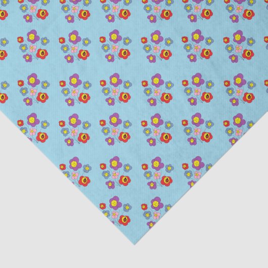 Pretty Ladybugs and Flower Pattern Blue Seidenpapier (Ausschnitt)