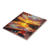 Pretty Lake Side View of a Sunrise and Warm Coffee Fliese (Seite)