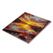 Pretty Lake Side View of a Sunrise and Warm Coffee Fliese (Seite)