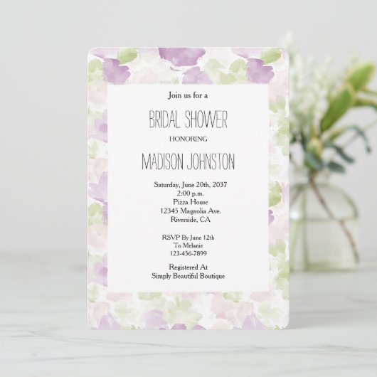 Pretty Lavender Purple Green Bridal Shower Einladung (Stehend Vorderseite)