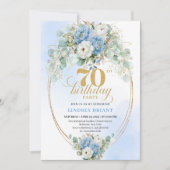 Pretty Light Blue Peonies 70th Birthday Invitation Einladung (Vorderseite)